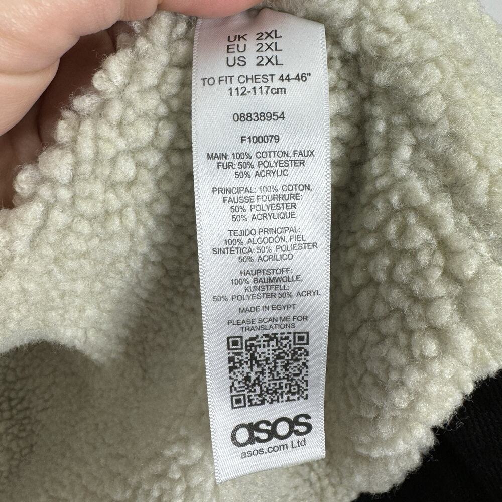 ASOS Womens Jean Jacket 2XL Black Faux Fur Sherpa Lined Denim Trucker Barn Coat - Picture 15 of 16